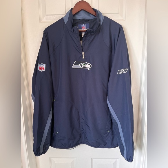 Mens Y2K Reebok NFL Seattle Seahawks 1/4 Zip Pullover Windbreaker Size Large - Picture 1 of 13